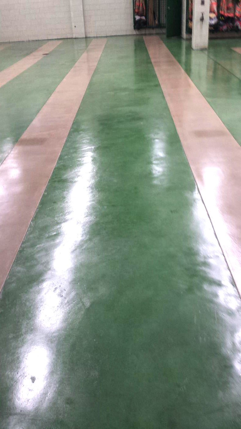green and tan polished concrete